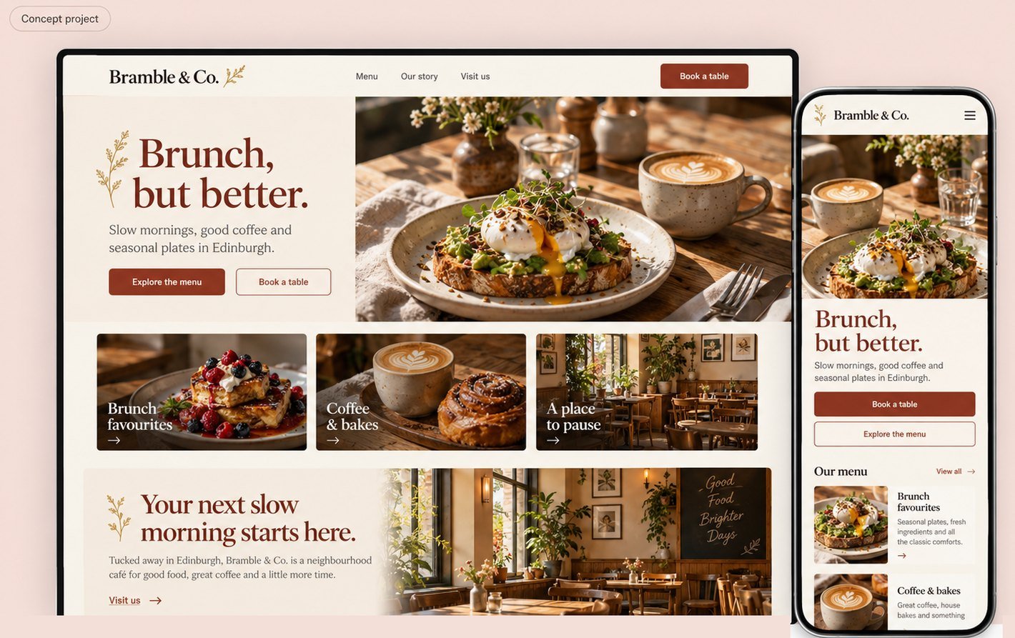Bramble & Co. concept: desktop and mobile website design