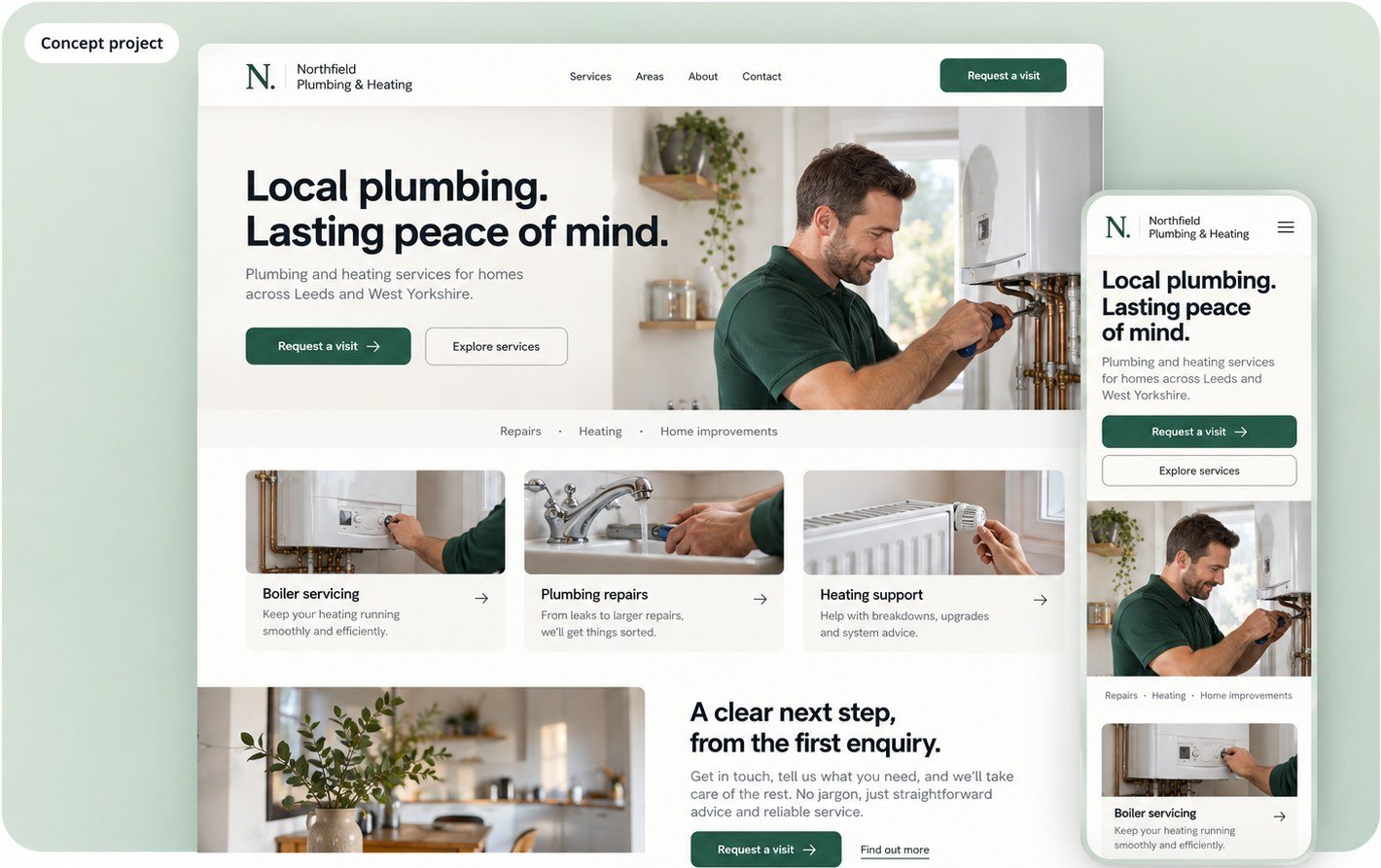 Northfield Plumbing & Heating concept: desktop and mobile website design